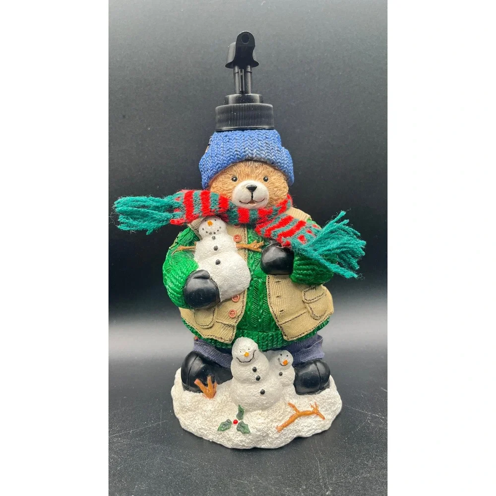 Vtg Christmas Teddy Bear Snowman Resin‎ Soap Lotion Dispenser Winter Holiday 8